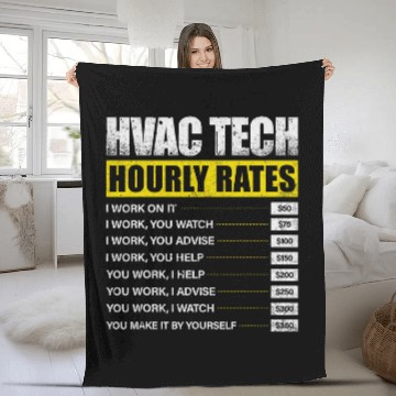 Discover HVAC Tech Hourly Rate Funny Technician Engineer AC Repairman Fleece Blankets