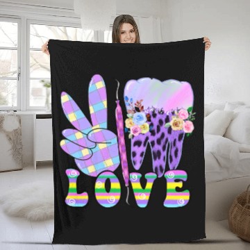 Discover Peace Love Dental Purple nurses Cute Teeth Fleece Blankets