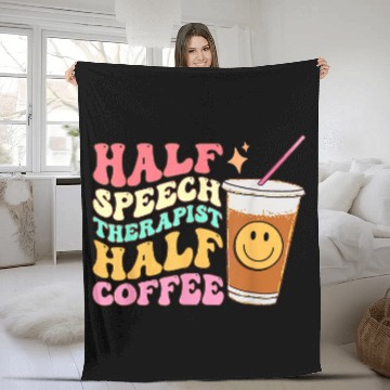 Discover Retro Groovy Half Speech Therapist Half Coffee SLP Therapy Baseball Tees Fleece Blankets