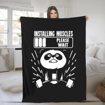 Discover Panda Installing Muscles Loading Gym Fitness Baseball Tees Fleece Blankets