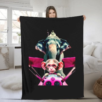 Discover Elephant monkey pop art funny aircraft airplane pilot monkey Fleece Blankets
