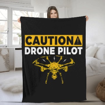 Discover Caution Drone Pilot Fleece Blankets