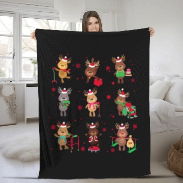 Discover Reindeer Physical Therapy PT Physical Therapist Christmas Zip Fleece Blankets