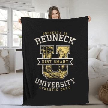 Discover Redneck University Funny Hillbilly College Campus Varsity 1 Fleece Blankets