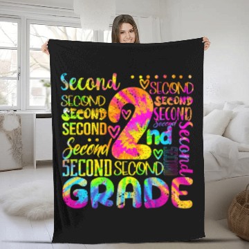 Discover Tie Dye 2nd Grade Typography Team Second Grade Teacher Fleece Blankets