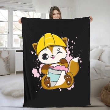 Discover Construction Worker Fox Drinks Bubble Tea For Boba Tea Lover Baseball Tees Fleece Blankets