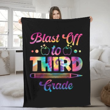 Discover Blast Off to Third Grade Student Novelty Back to School Baseball Tees Fleece Blankets