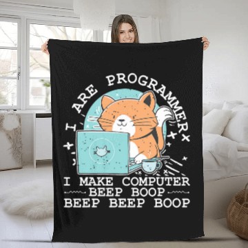 Discover I Are Programmer Funny Cat Computer Nerd IT Coder Fleece Blankets
