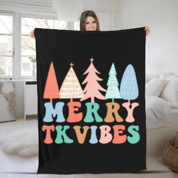 Discover Merry TK Vibes TK Teacher Team TK Squad Crew Christmas Tree Fleece Blankets