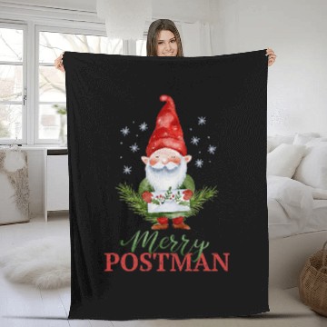Discover Merry Postman Funny Christmas Gnome Mailman Postal Worker Fleece Blankets