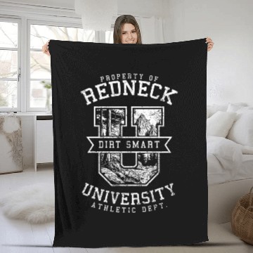 Discover Redneck University Funny Hillbilly College Campus Varsity Fleece Blankets