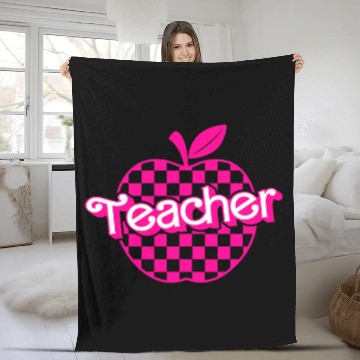 Discover Teacher Pink Checkered Apple funny Retro for Teacher Fleece Blankets