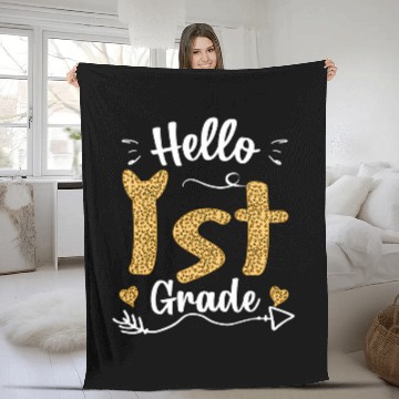 Discover Hello 1st Grade Team Squad Leopard Back To School 1 Fleece Blankets