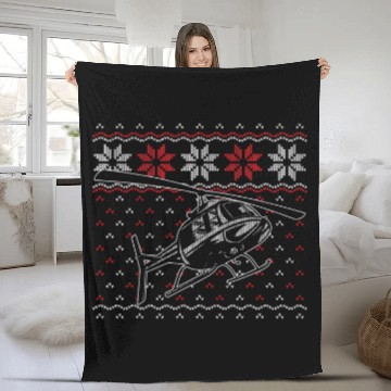 Discover Helicopter Pilot Ugly Christmas Chopper Aviation Fleece Blankets