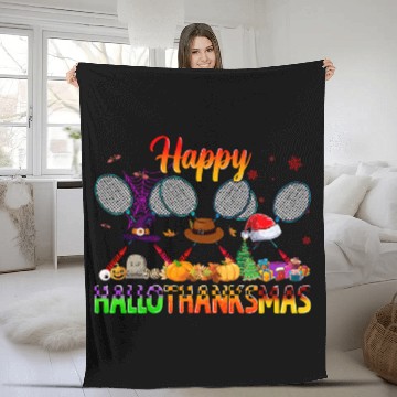 Discover Happy Hallothanksmas Badminton Witch Hat Christmas Fleece Blankets