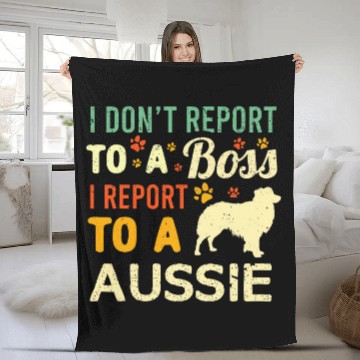 Discover Funny WFH Aussie Boss Work From homes Australian Shepherd Dog Fleece Blankets