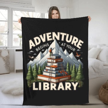 Discover Adventure Begins At Your Library Book Lover Camping Nature Fleece Blankets