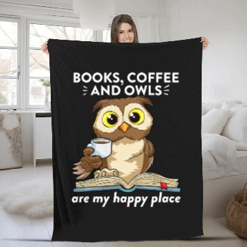 Discover Books Coffee And Owls Teacher Student Reading Fleece Blankets