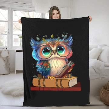 Discover Kawaii Owl Reads Book Reading Bookworm Library Book 2 Fleece Blankets