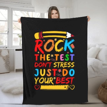 Discover Test Day Rock The Test Funny Teacher Student Testing Exam Fleece Blankets