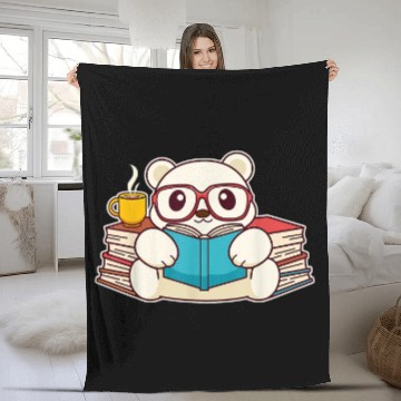 Discover Kawaii Polar Bear Reading Book Fleece Blankets