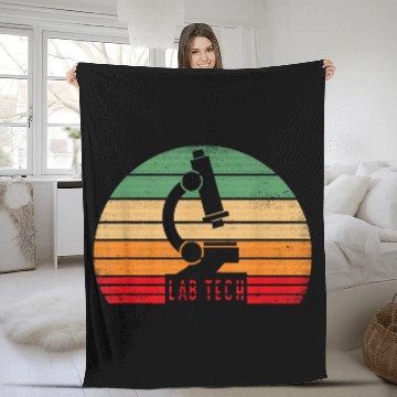 Discover Lab Tech Retro Sunset Scientist Microscope Microscopy Fleece Blankets