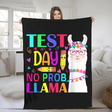 Discover Test Day No Probllama Llama Teacher Testing Day 7 Fleece Blankets