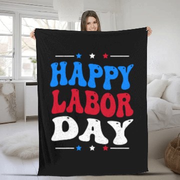 Discover Happy Labor Day US American Flag Patriotic Union Worker Fleece Blankets