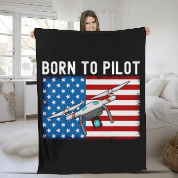 Discover Born To Pilot Drone American Flag Fleece Blankets