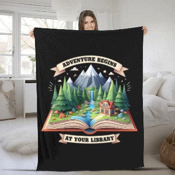 Discover Adventure Begins At Your Library Book Lover Camping Lovers Zip Fleece Blankets