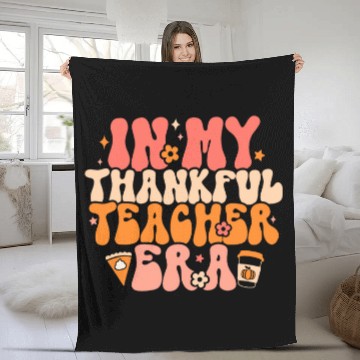 Discover In My Thankful Teacher Era Groovy Teacher Fall Thanksgiving Baseball Tees Fleece Blankets