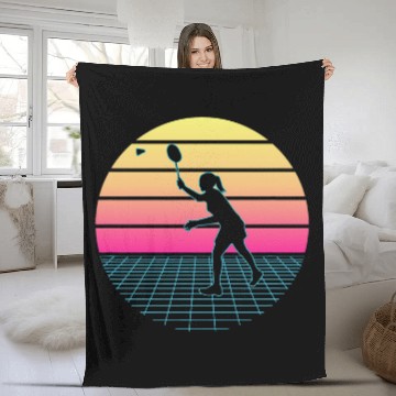 Discover Badminton Retrowave Synthwave Design For A Badminton Player Fleece Blankets