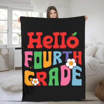 Discover Hello Fourth Grade Groovy Back to School Teacher Kids Baseball Tees Fleece Blankets