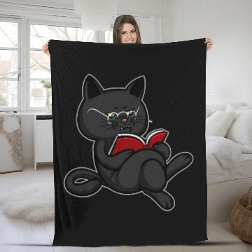 Discover Grumpy Reading Cat Book Lovers Reading Book 1 Fleece Blankets