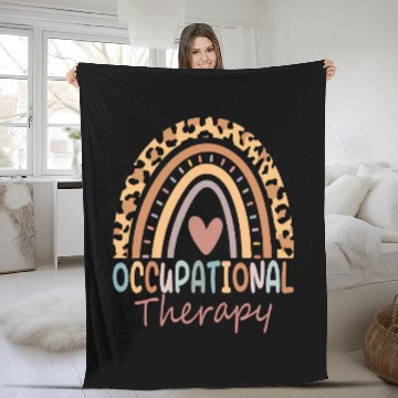 Discover Occupational Therapy OT Therapist OT Month Leopard Rainbow 3 Fleece Blankets