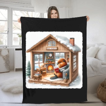 Discover Beaver Reading Engineering Book In Rustic Cabin Fireplace Zip Fleece Blankets