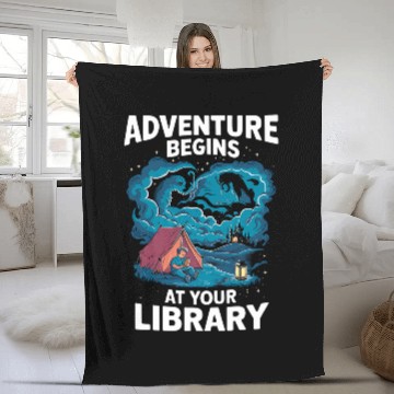 Discover Adventure Begins At Your Library Book Lover Hiking Camping 2 Baseball Tees Fleece Blankets