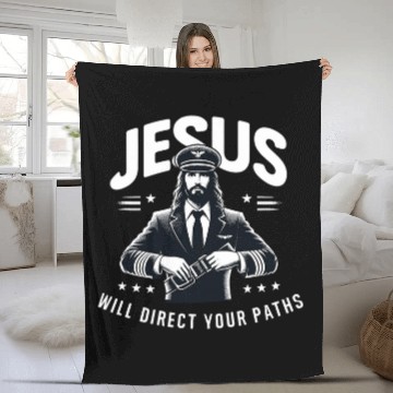Discover Jesus Will Direct Your Paths Funny Christian Captain Pilot Fleece Blankets