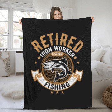 Discover Retired Iron Worker Fishing Lover Retirement Funny Fleece Blankets