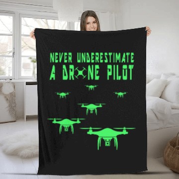 Discover Never Underestimate a Drone Pilot Funny Drone Pilot Pun 1 Fleece Blankets
