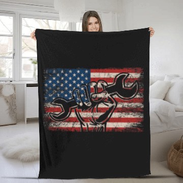 Discover US Flag Mechanic Labor Day Worker Patriotic Mechanic Fleece Blankets