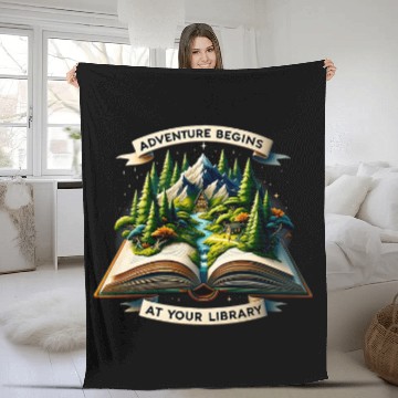 Discover Adventure Begins At Your Library Book Lover vintages Camping Fleece Blankets