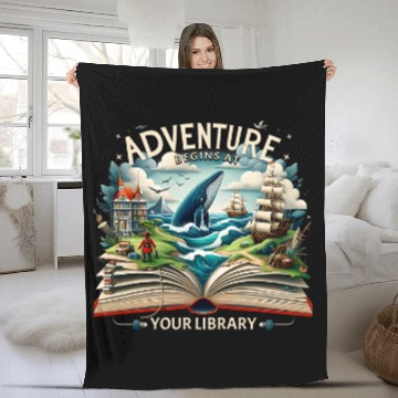 Discover Adventure Begins At Your Library Camping Nature Book Lover Fleece Blankets