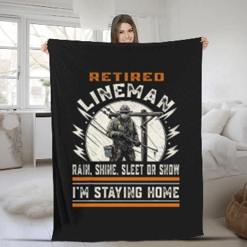Discover Retired Lineman Electrical Engineer Worker Funny Retirement Fleece Blankets