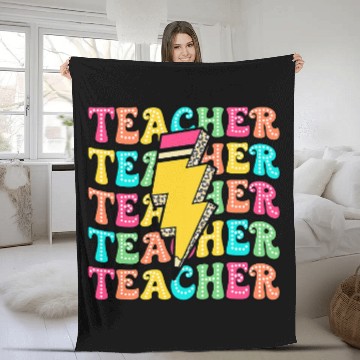 Discover Leopard Teacher Lightning Bolt Back To School Teacher Life 1 Fleece Blankets