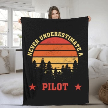 Discover Never Underestimate A Pilot Retro Sunset Baseball Tees Fleece Blankets