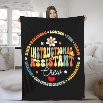 Discover Instructional Assistant Crew 100th Day School Teacher Aide 2 Baseball Tees Fleece Blankets