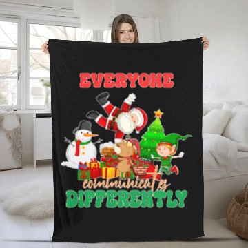 Discover Everyone Communicates Differently SLP Speech Therapist xmass Fleece Blankets
