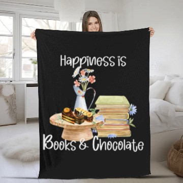 Discover Happiness is Books and Chocolate Fleece Blankets