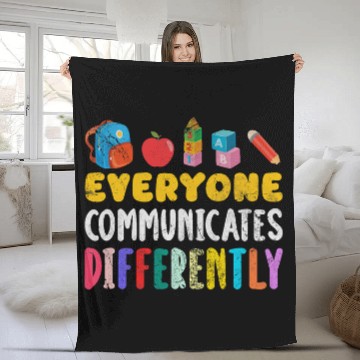 Discover Everyone Communicates Differently SPED Teacher Distressed Baseball Tees Fleece Blankets